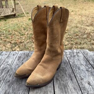 J. Chisholm Mens Tan Suede Roughout Leather Cowboy Boots Pointed Toe 966 8.5D